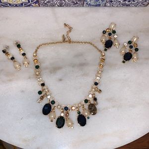 Kate Spade gemstone colors and gold necklace and two pairs of matching earrings